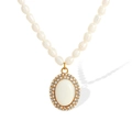 Elegante witte zoetwaterparelketting met ovale edelsteen en stras-hanger - Ovalen Stijl (XL151) / XL151 Witte Schelp Gouden Ketting