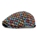 Retro multi-color woven plaid flat cap with vintage British houndstooth pattern detail - Six-panel Style / Dark Blue
