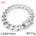 Bracciale cubano da uomo in acciaio inossidabile lucido con chiusura in zirconi ghiacciati - Stile Argento (KB186556-Z)