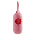 Portable pink capsule pet waste bag dispenser with a convenient plastic hook for leashes - Pink