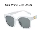 Retro square white sunglasses with gray lenses and gold emblem on the temple - Solid White Frame Gray Lens