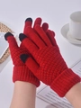 Red thick knitted touchscreen winter gloves for students with three-finger conductive tips - One Size / Burgundy