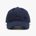 Distressed dark blue baseball cap with vintage frayed details and curved brim - Adjustable / Navy Blue
