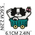 Close-up of cute cartoon puppy in blue cart embroidery patch showing size 6.1 x 5.6 cm - Dog in Trolley Style (S17XG-145-03)