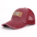 Casquette baseball délavée bordeaux avec filet et patch en cuir TIME 1966 brodé - Taille Unique Réglable / Bordeaux