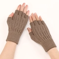 Brown cable knit fingerless gloves for men and women featuring soft ribbed warm material - One Size / Khaki