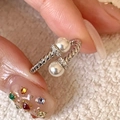 S925 sterling silver twist open ring featuring white pearls and diamond accents - J5118-Silver Twist Pearl Diamond