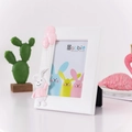 White 7-inch picture frame with cute 3D rabbit and pink balloon decorative elements - Pink Rabbit Vertical / 7"