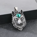 Detail of vintage wolf head pendant with green opal stone inlay on a black box - Green Eye Wolf Head Pendant (No Chain) (KP117726-LU)