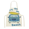 Linen sleeveless apron with cartoon van print and It's Go the Beach text on cream base - 47x38cm(Kids) / W-13713 Surf Van