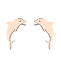 Detail of rose gold dolphin stud earrings showing high polished finish and smooth curves - Dolphin Shape (389) / Rose Gold