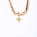 Golden cross necklace for women featuring rectangular clear zircon inlay on the chain - 08 Gold White Zirconia (Gold Radiant Cross Style)