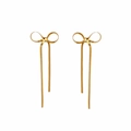 Élégantes boucles d'oreilles nœud doré à pompons en acier inoxydable poli - Boucles d'oreilles nœud à pampilles longues (DKE2518) / Or