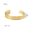 Detail van de 18K vergulde manchetarmband met holle kettingstructuur en breedte van 12,1 mm - Holle Kettingschakel Stijl (YYBL023031)
