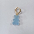 Gummy bear hoop earring in light blue resin with sparkling cubic zirconia gold setting - Candy Blue