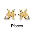 Minimalist gold S925 sterling silver Pisces zodiac stud earrings with sparkling diamonds - Pisces