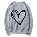 Graues Langarm-Sweatshirt mit handgezeichnetem schwarzem Herz-Print in Größe M - Hellgrau