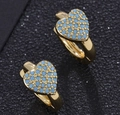 Boucles d'oreilles créoles cœur doré serties de pierres bleu turquoise - Cœur en zircon bleu