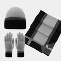 Dreiteiliges Winterstrickset mit Mütze, Schal und Handschuhen in Schwarz und Grau - Dunkelgrau