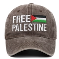 Detailstickerei mit Free Palestine Text und Flagge auf brauner Vintage-Baumwollkappe - Verstellbar / Kaffeebraun