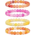 6mm natural stone beaded stretch bracelets set in orange, pink, yellow and purple stones - Weathered Natural Stone 4pcs Beaded Bracelet Set