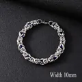 Men's 10mm silver stainless steel Byzantine chain bracelet with dark blue crystal beads - 21cm / Silver/10mm Royal Blue Beads Inset Bracelet