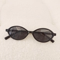 Retro oval kids sunglasses in glossy black finish with dark grey lenses for fashion - Black
