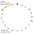Detail of 18K gold plated stainless steel necklace with purple natural stone chips - Purple Gravel Decorated Style (S-N581)