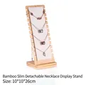 Bamboo and beige velvet necklace display stand with 10 slots and removable base - Short Slim Beige Velvet
