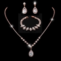 Sparkling rose gold bridal jewelry set with water drop zircons and starburst shine - 463+600 3-Piece Set / Rose Gold