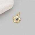 Pendentif floral doré exquis avec cinq pétales et serti d'une pierre précieuse bleue - Fleur à pétales ronds / Or + Bleu