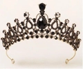 Vintage gold bridal tiara with black teardrop crystals and sparkling rhinestones - No Comb / Antique Gold-Black