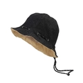 Cappello a secchiello reversibile in tela nera con fodera kaki e coulisse regolabile - Taglia unica / Nero kaki