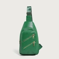 Fashionable bright green PU leather chest bag with gold zippers and litchi texture - Green