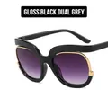 Chic women's sunglasses with shiny black frames and gradient purple lenses - Bright Black / Gradient Gray