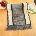 Woven cotton linen table runner with black and grey geometric patterns and black tassels - Wide Stripe Black - Two-Tone Tassels / 30*50cm