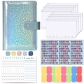 A6 sparkling blue PU leather budget binder set with zipper pockets and labels - Starry Blue Glitter Set