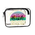 Transparent PVC makeup bag with black zipper and tropical beach sunset graphic print - 101-Girl Love Beach Pink