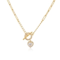 18K gold-plated toggle heart necklace with clear zircon and paperclip chain - Gold White Zirconia