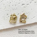 Rectangle 18K gold plated charms with textured metal and cubic zirconia inlay, 15x22mm - 434# Gold - White Zirconia