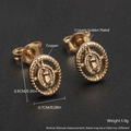 Religiöse 18k vergoldete ovale Ohrstecker mit geprägter Figur und Perlenrand-Verzierung - ED09-2 Jungfrau Maria (Perlenrand) / Gold