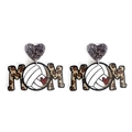 Leopard print Volleyball Mom acrylic earrings with grey glitter heart studs for women - Volleyball