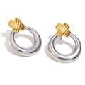 Two-tone silver and 18K gold plated geometric X-shaped huggie hoop earrings - X-Cross Hoop Earrings - Two-Tone