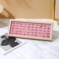 Walnut wood jewelry tray with pink velvet slots for organizing rings and earrings - White Wood Grain with Pink Interior