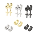 Set of 6 pairs stainless steel hoop earrings in gold silver and black with cross pendants - Six-Pair Set (Gold/Black/Silver)