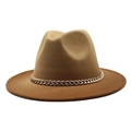 Classic caramel brown fedora hat with gold chain detail on a white background - M (56-58cm) / Caramel Brown
