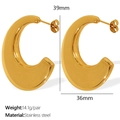 Pendientes de aro en forma de C de acero chapado en oro de 18K con medida de 39mm - Dorado