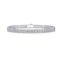 Elegant silver-toned double-row tennis bracelet with white zircon pavé setting - 19cm / Double Row Inlaid Style (L13578-50)