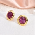 Vintage round 18K gold stainless steel earrings with purple cat-eye turquoise stone inlay - Purple Marble (EH143-2)