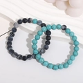 Minimalist natural stone bead bracelets in turquoise and black crackle patterns - Set 6 (Black Crack & Turquoise)